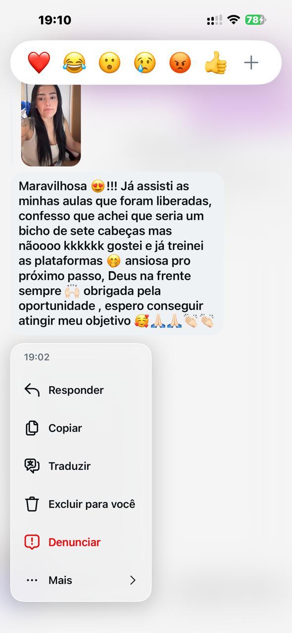 Print de conversa no WhatsApp com aluna 1