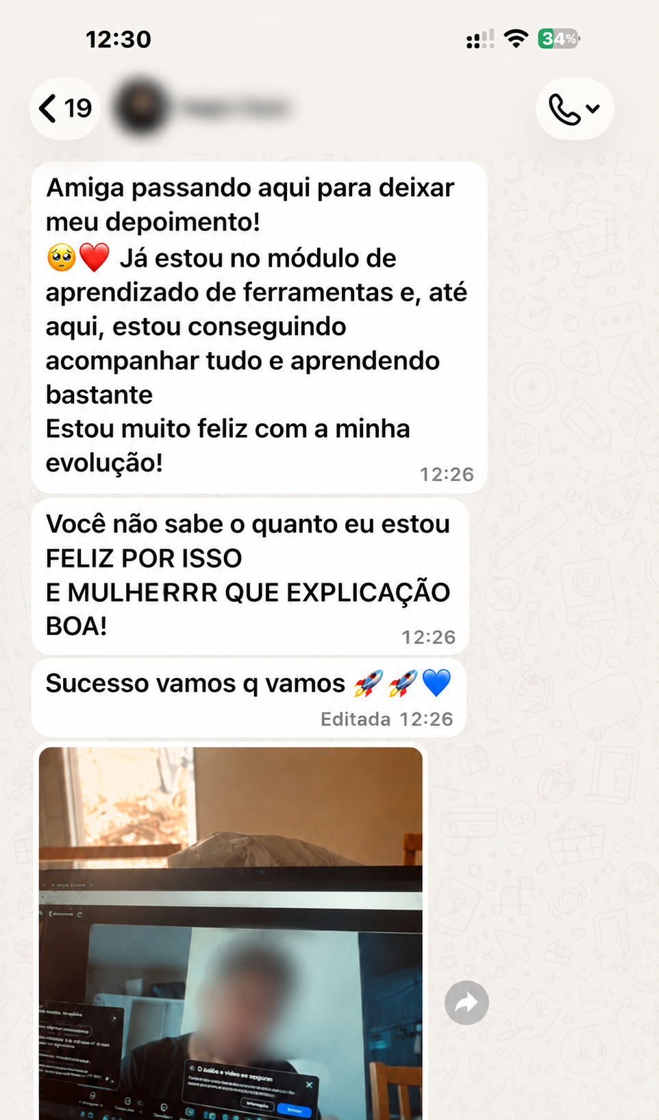 Print de conversa no WhatsApp com aluna 3